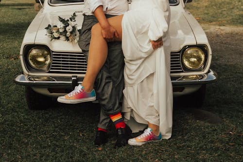 Newlyweds Legs by Vintage, White Car