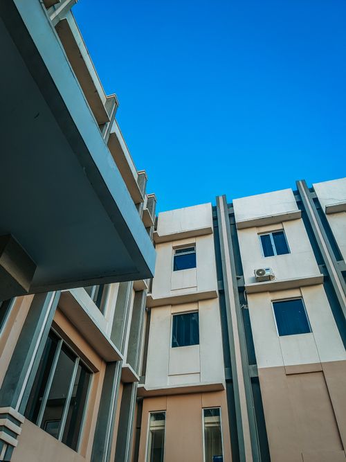 Free Modern building with geometric design against clear sky in Central Java. Stock Photo