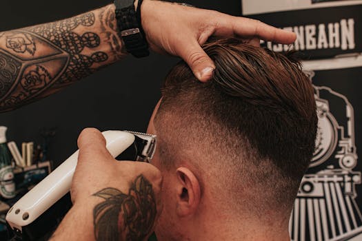 Close-up of man getting a haircut at a barber shop in Colombo, Brazil, showcasing modern styling techniques.