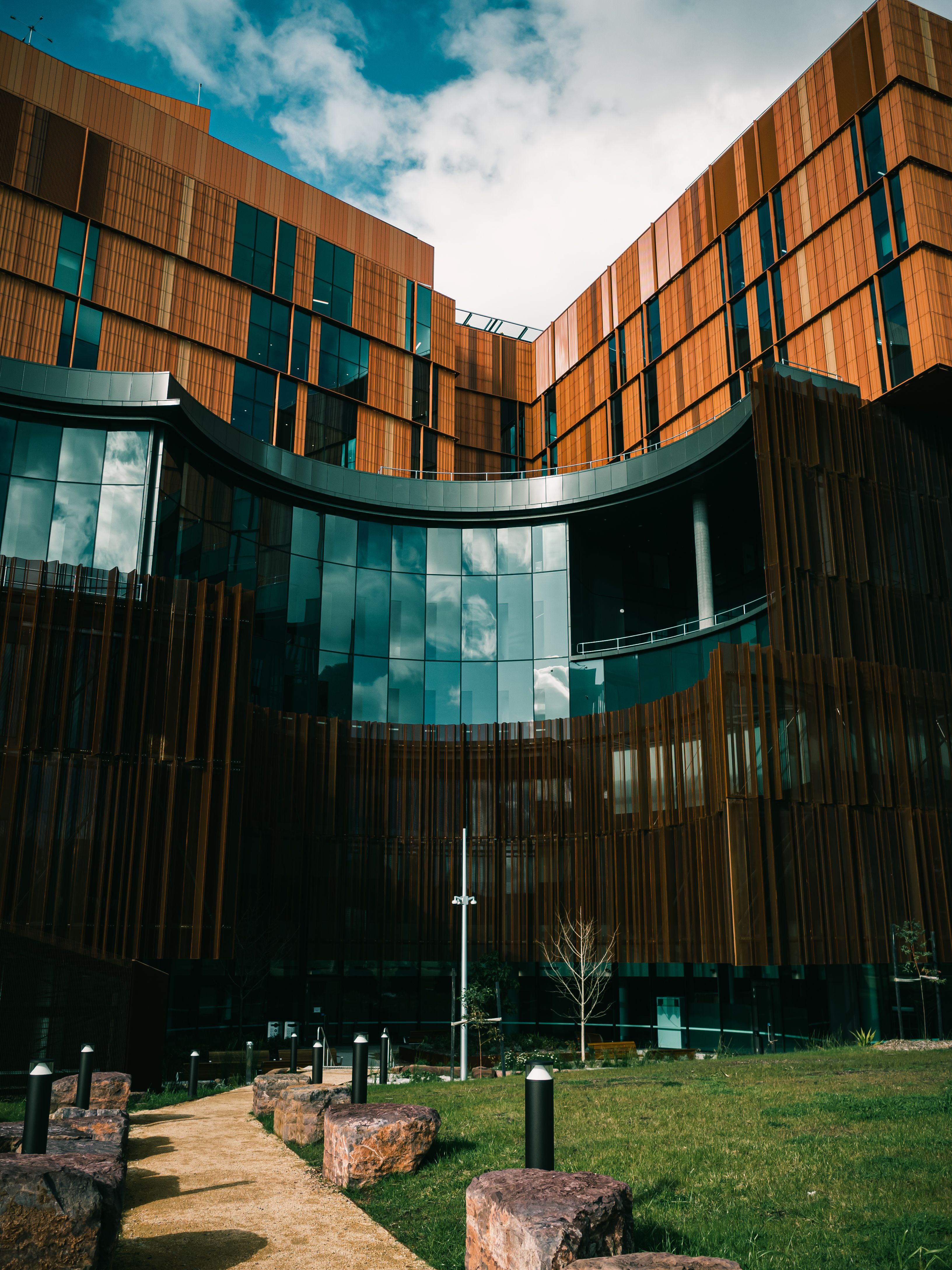 Modern architectural facade of a heart hospital