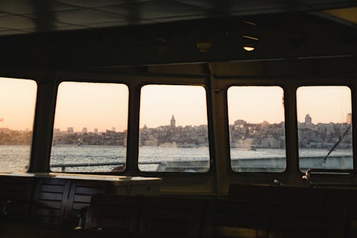 Interior of Ferry Sailing on Sea Coast in Istanbul