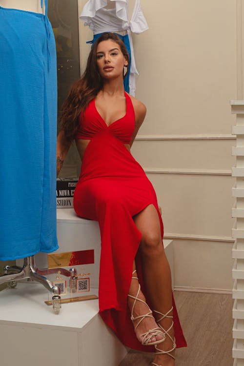A Woman Wearing a Red Dress