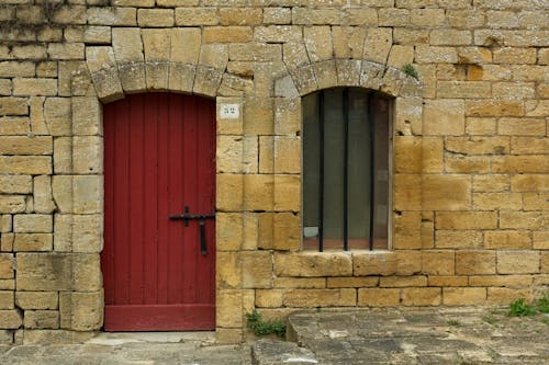 Stone Building Wall with Door and Window