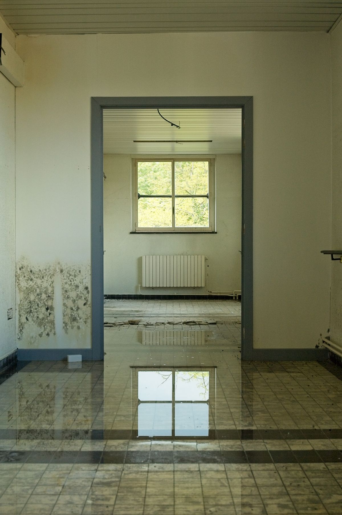 Flooded interior room representing the start of a water damage recovery timeline