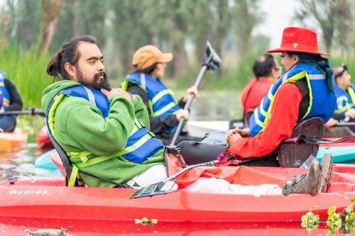 Free Vibrant kayaking adventure with a diverse group enjoying nature in CDMX, Mexico. Stock Photo