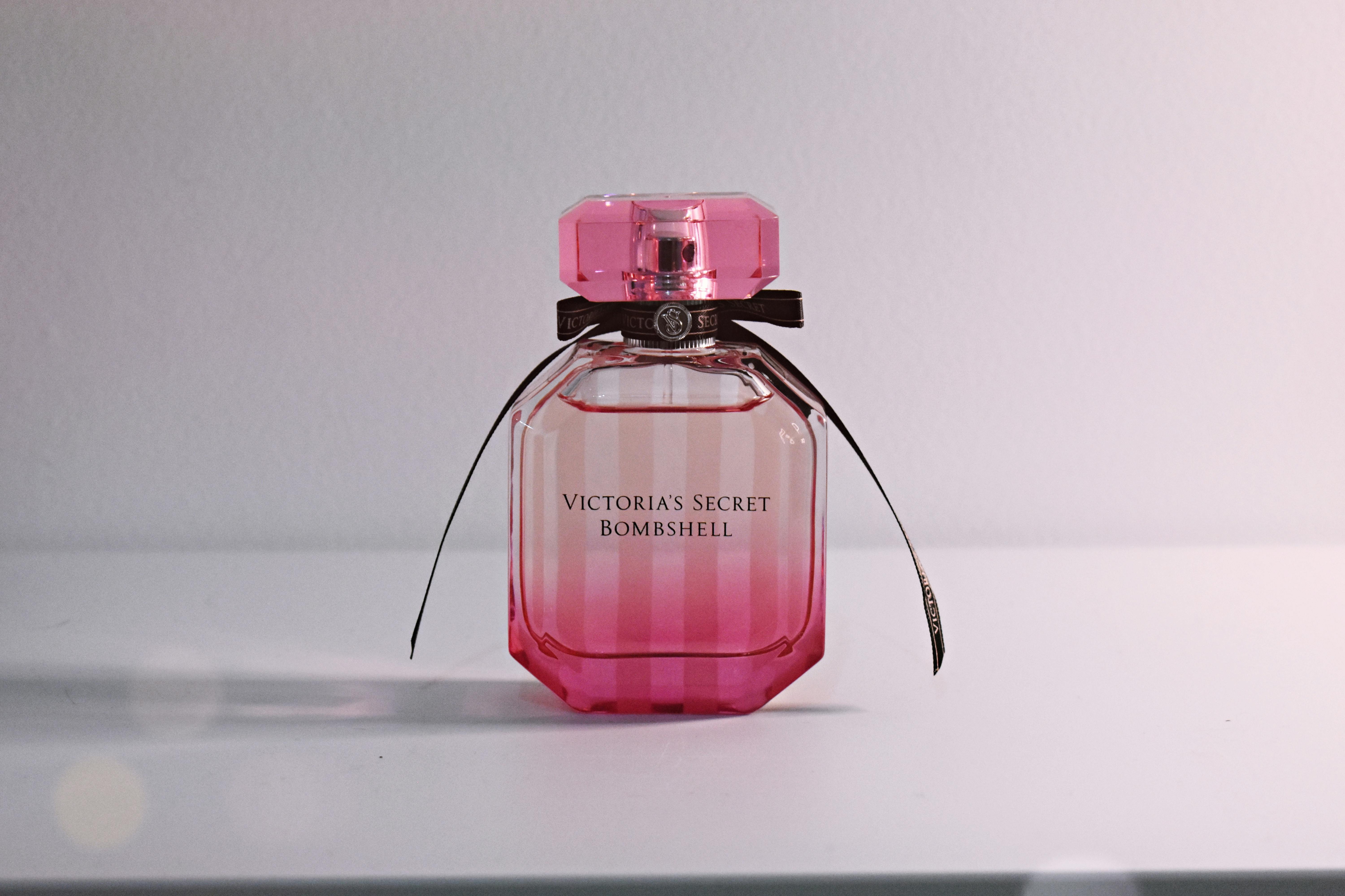 Victoria\'s Secret Bombshell Fragrance Bottle On White Surface