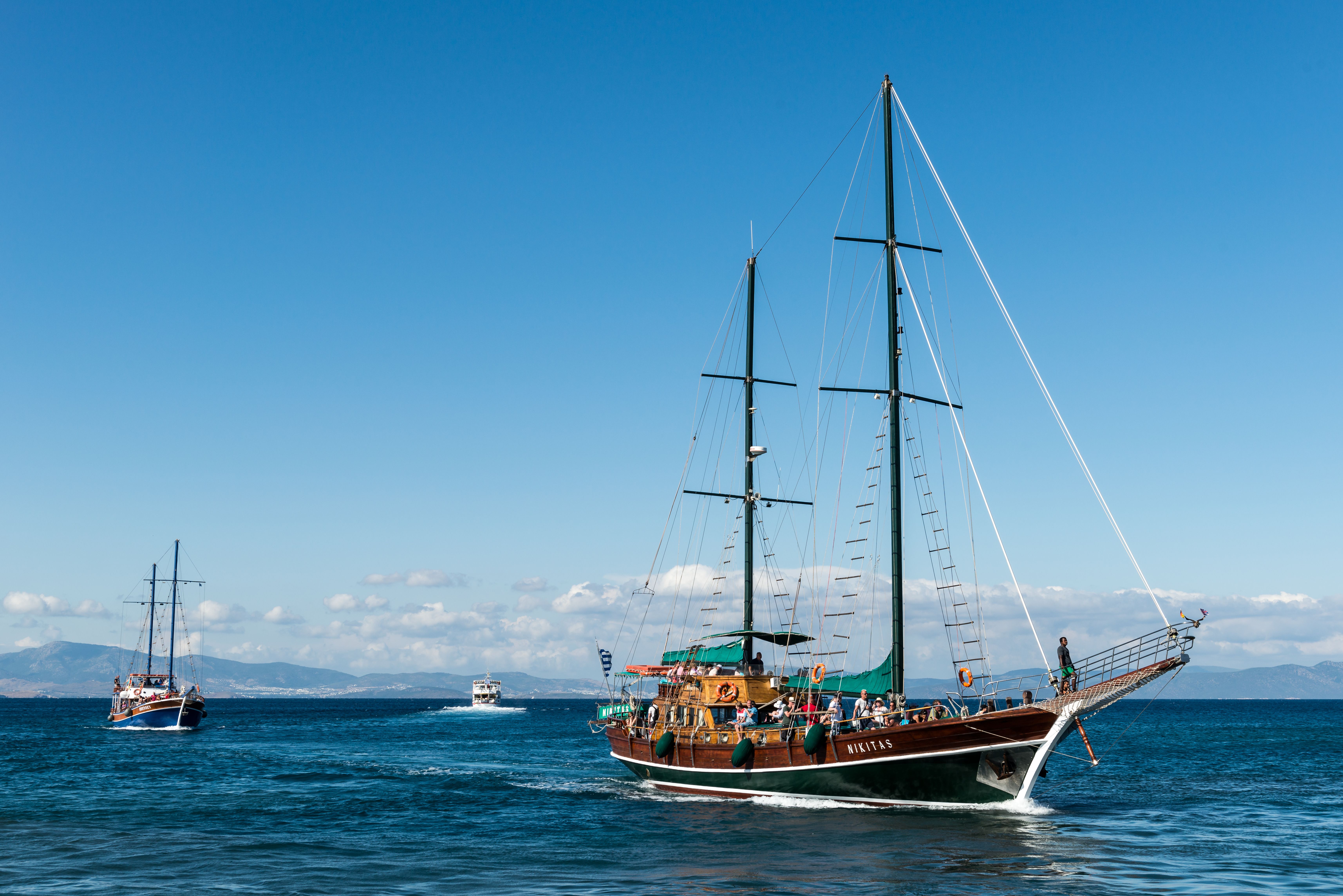 A beautiful sailboat journey in the Aegean Sea near Kos, Greece.