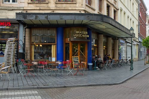 Restaurant with Seats and Tables on Sidewalk