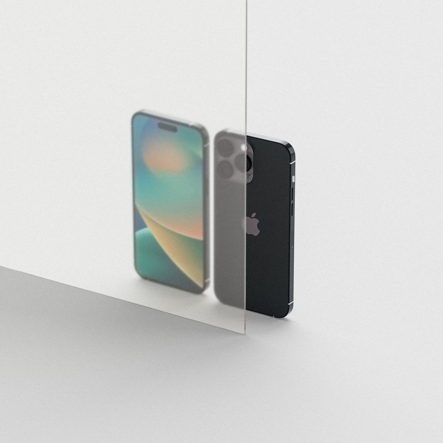 A smartphone resting on a reflective glass surface