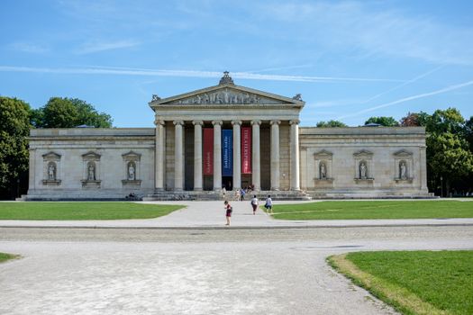 The Glyptothek Museum in Munich showcases classical architecture and colonnades.