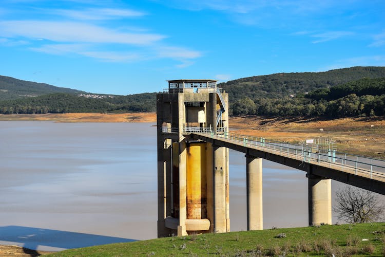 Concrete Tower At A Shore Of Beni M’Tir Dam Reservoir In Tunisia