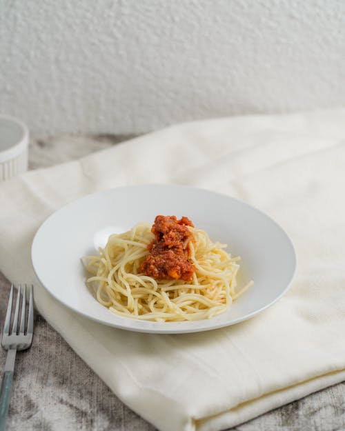 Pasta with Tomato Sauce on a Plate