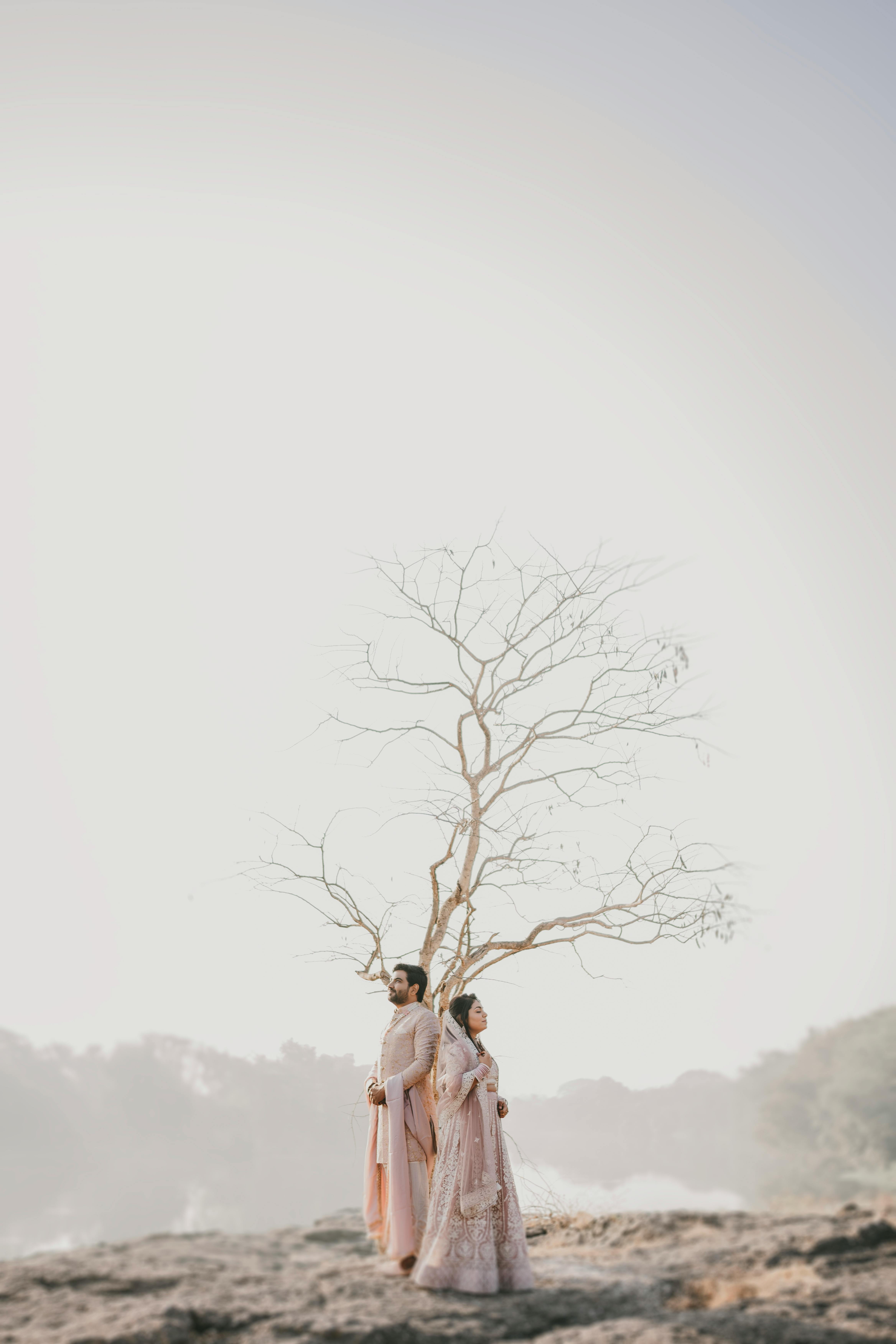 Beautiful portrait of an Indian couple in traditional attire during a wedding photoshoot in Pune, India.