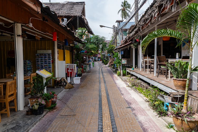 Narrow Alley With Cafes