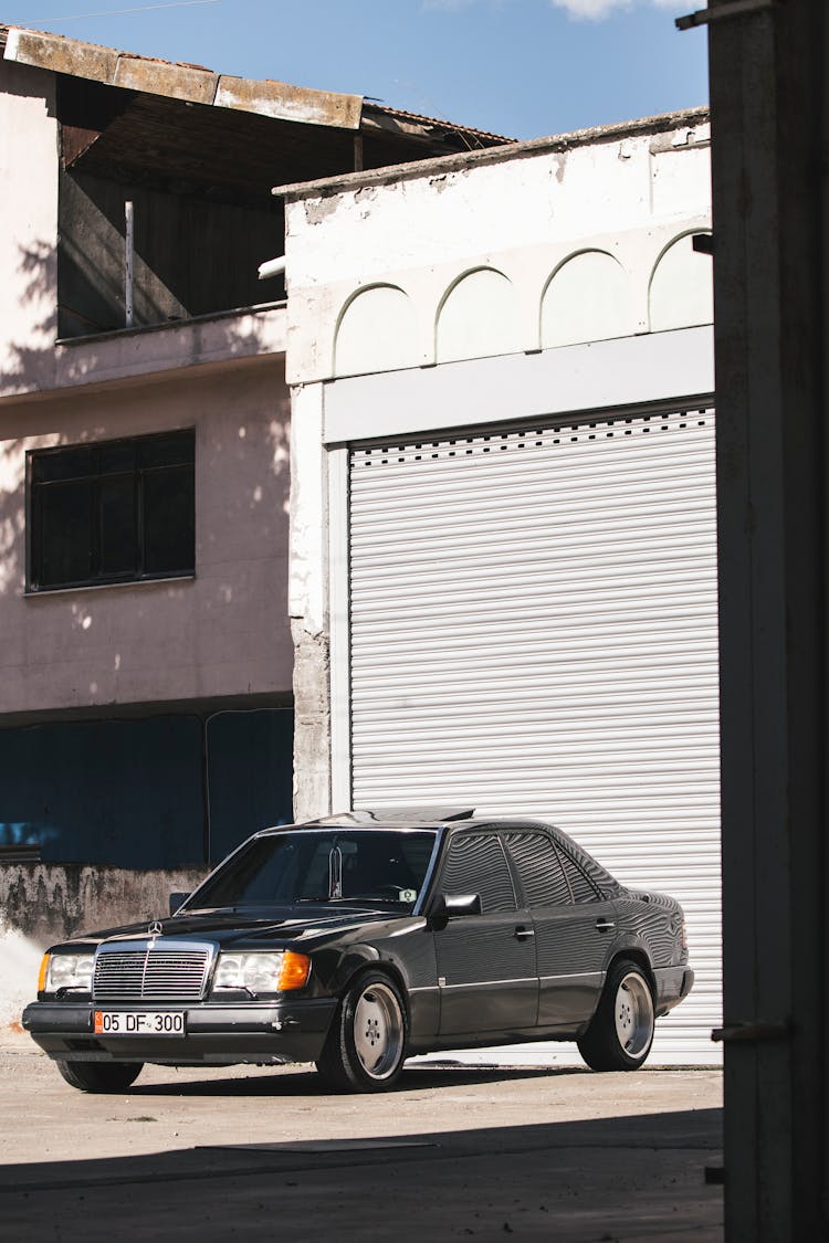 Black Retro Mercedes On A Street