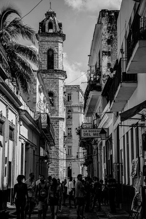 Crowd in a Narrow Alley in Havana