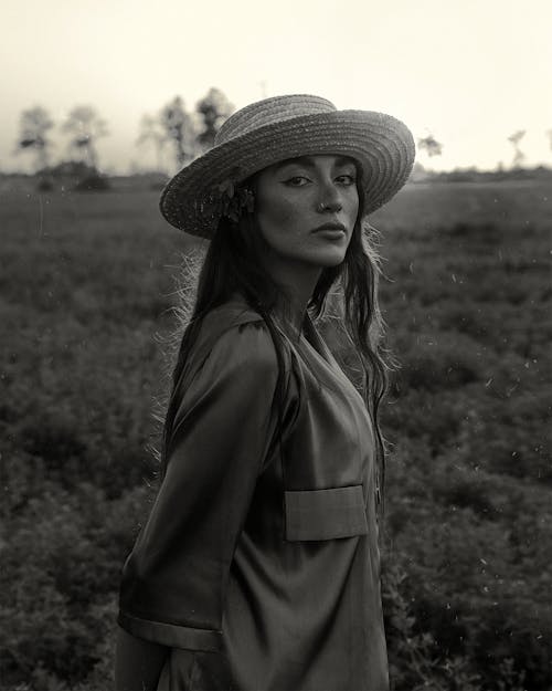 Woman in Hat in Black and White