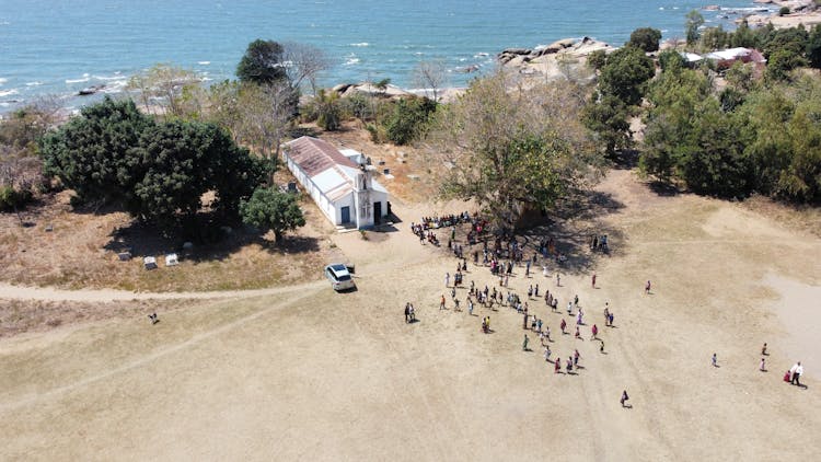 Drone Shot Of People Going To Church