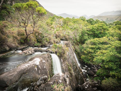 Waterfall in a Mountain Valley 