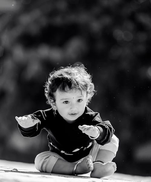 Little Boy in a Park in Black and White 