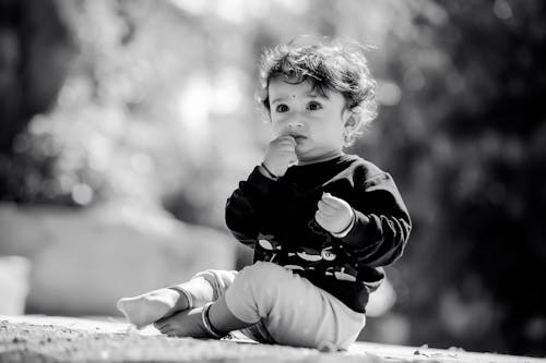 Little Boy in a Park in Black and White 