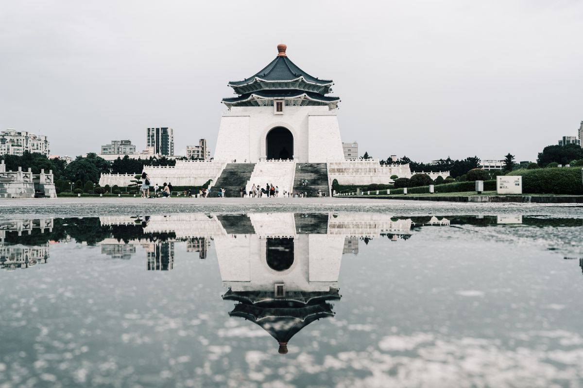 Chiang Kai-shek Memorial Hall white building with blue roof