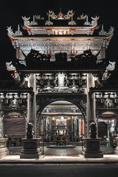 View of a Gate to a Temple at Night