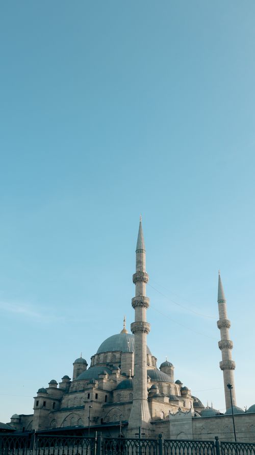 Free Photograph of the New Mosque in Istanbul, Turkey with a clear blue sky. Stock Photo