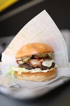 Irresistible gourmet burger with fresh ingredients and vibrant colors, perfect for food lovers.