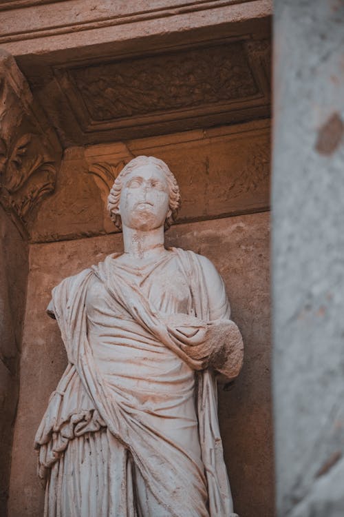 Sculpture of Sophia personification of wisdom in the ancient Library of Celsus