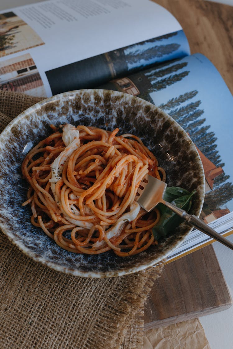 Dinner With Spaghetti On The Table