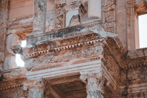 Close-up of the Carvings on the Library of Celsus Facade