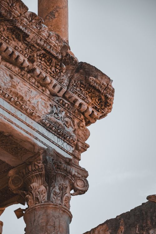 Free Detailed view of the ornate columns of the Library of Celsus in Ephesus, Turkey. Stock Photo