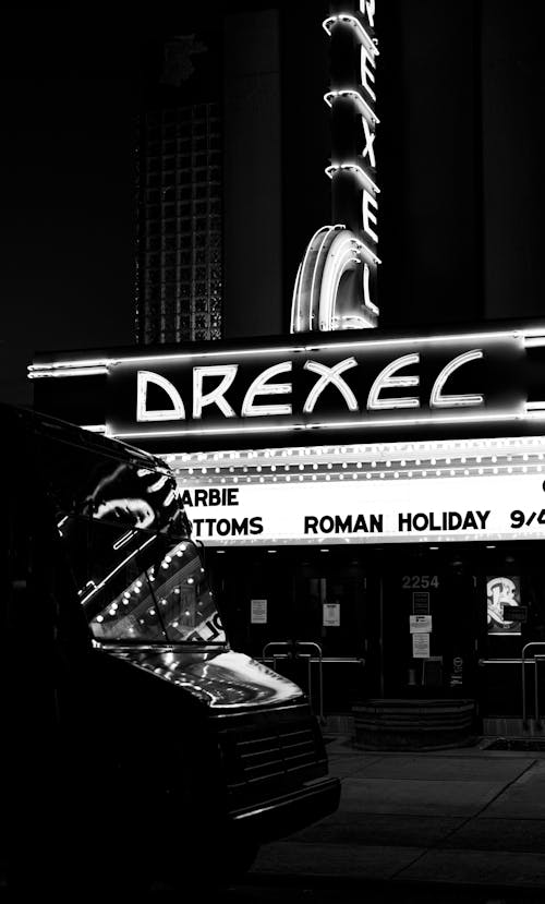 Illuminated Entrance of the Drexel Theater in Bexley