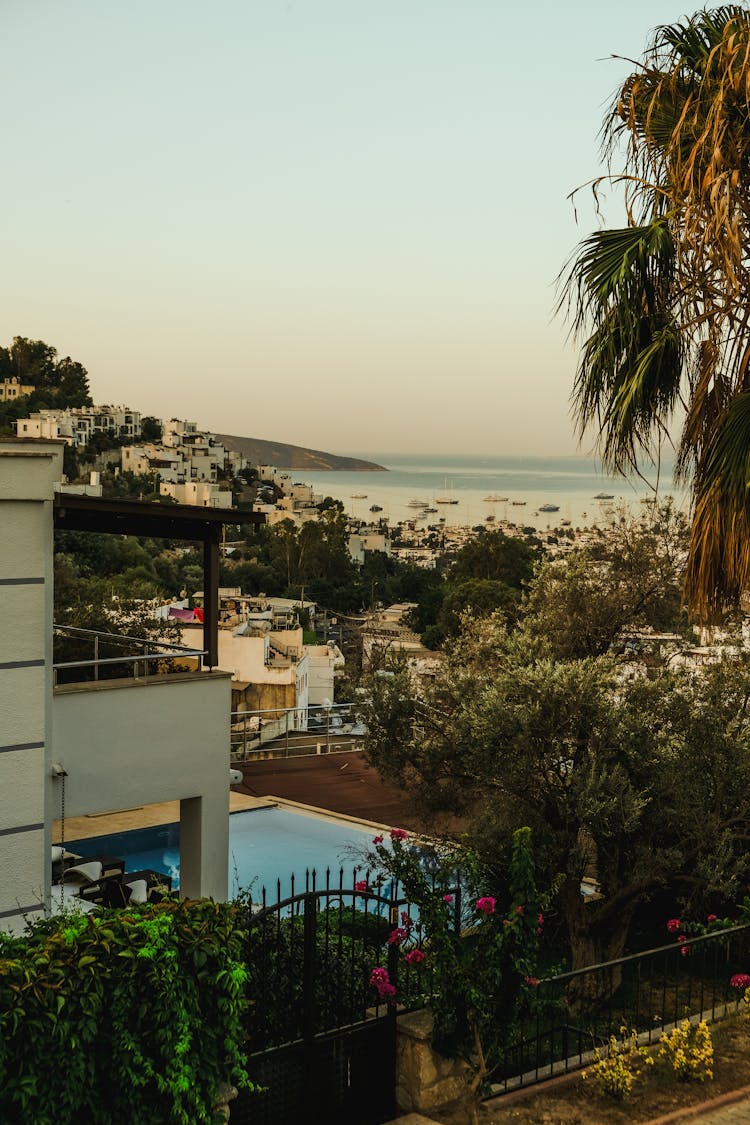 Seaside Hill Town Panorama With A Pool In A Luxury House Yard