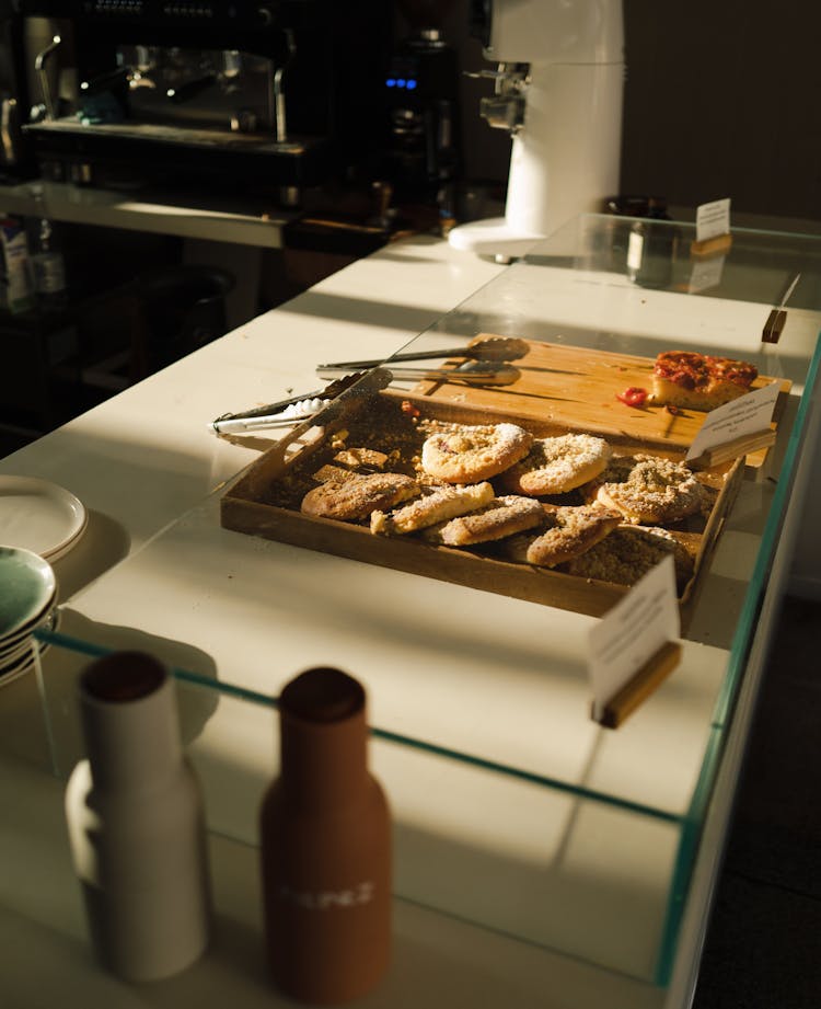 Cookies And Cake On Display In A Cafe