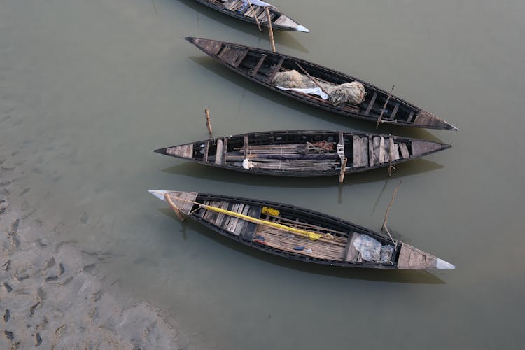 Top View Of Empty Boats On The Shore