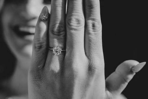 Hand of a Woman Wearing an Engagement Ring