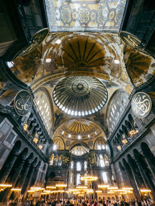 Free Stunning interior view of Hagia Sophia showcasing Islamic art and architecture in Istanbul. Stock Photo