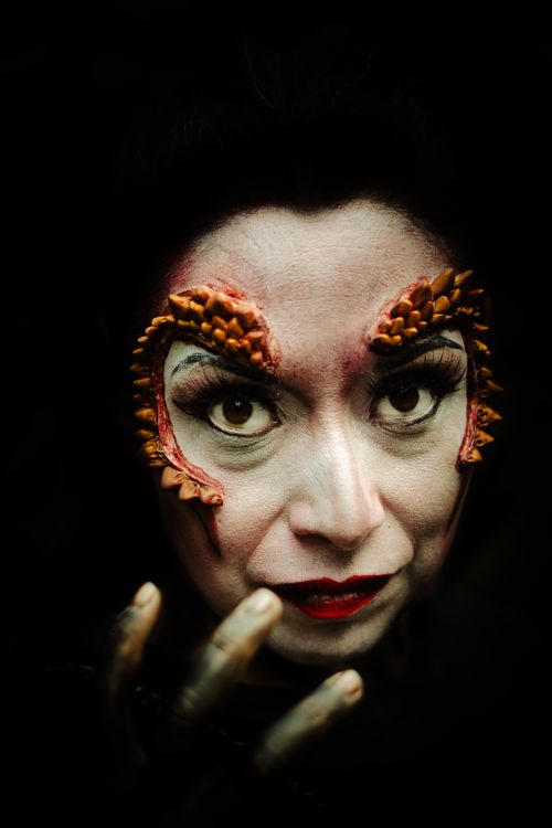 Free Intense and dramatic Halloween portrait showcasing intricate makeup art in Ciudad de México. Stock Photo