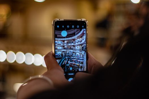 Capturing a bookstore's architecture through a smartphone lens.