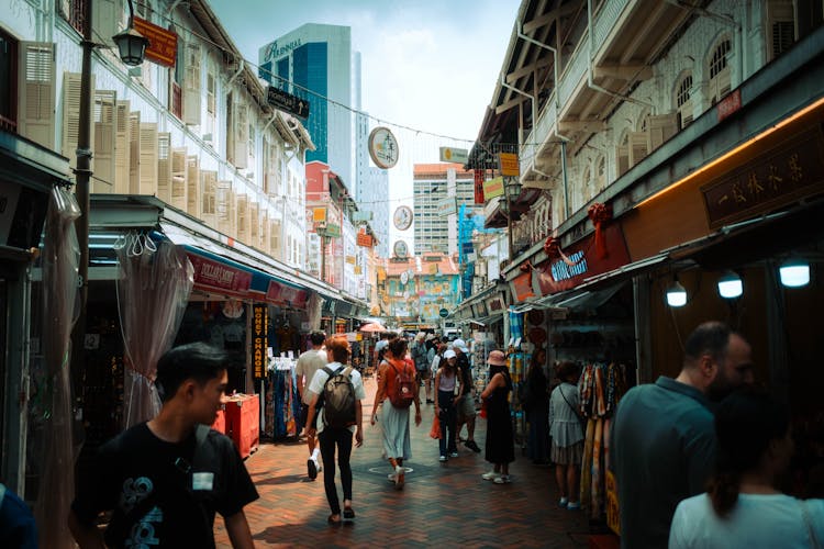 Tourists At Chinatown Street Market In Singapore