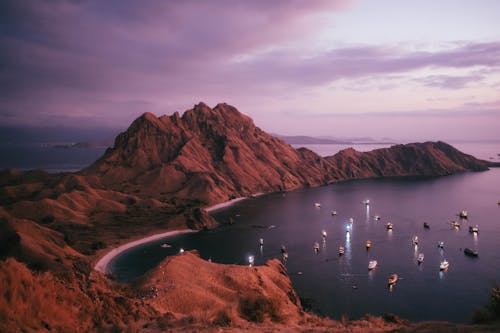 Illuminated Boats Near Padar Island, Indonesia