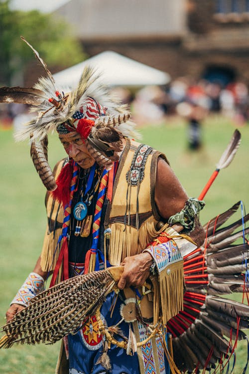 Elderly Man in Traditional North American Indigenous Clothing