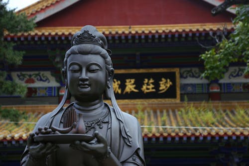 Buddha Sculpture in Front of a Temple