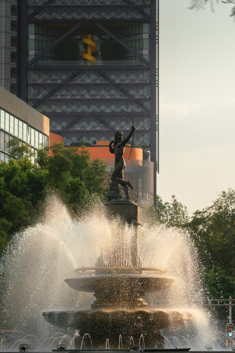 Diana Statue On Fountain In City In Mexico