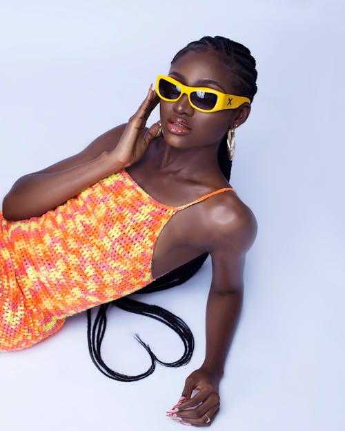 Woman in Sundress Lying Down and Posing