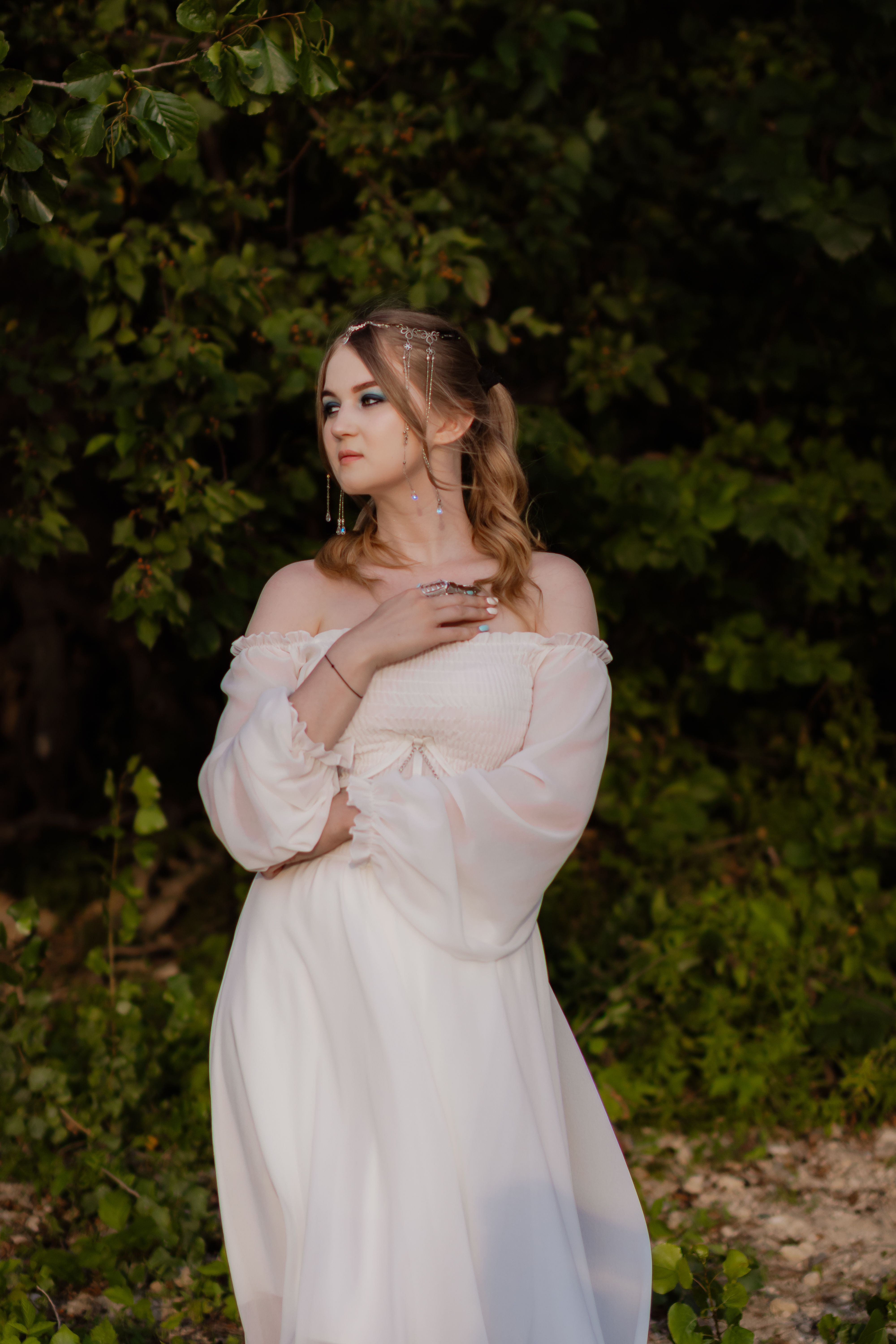 Elegant Woman in White Dress  Free Stock Photo