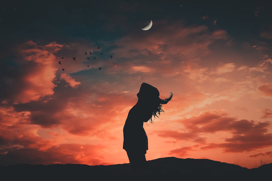 Silhouette Photo of Woman During Dawn