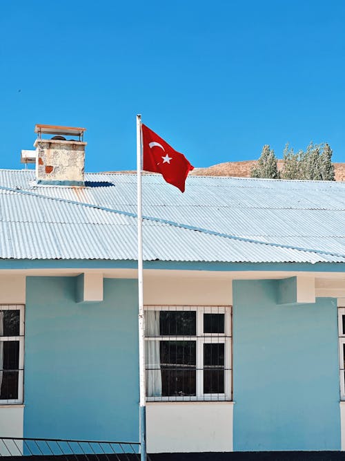 A Turkish Flag in front of a House